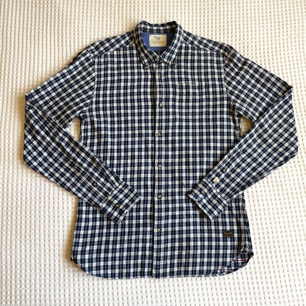 Scotch & Soda navy/black/white/burgundy plaid shirt, men's M